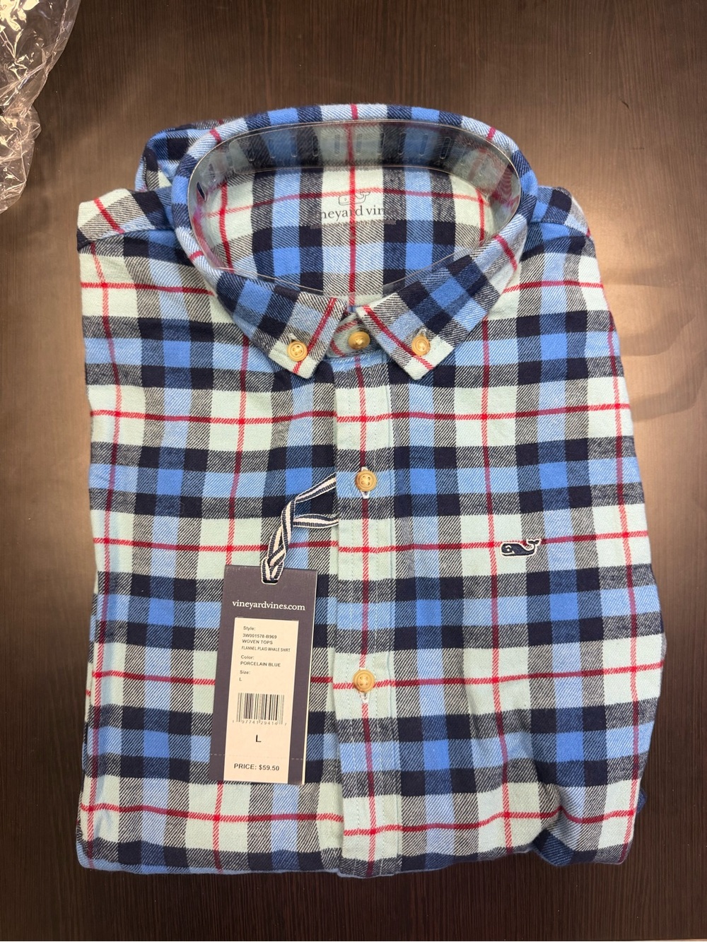 Vineyard Vines Blue, Navy & Red Plaid Button-Down Shirt